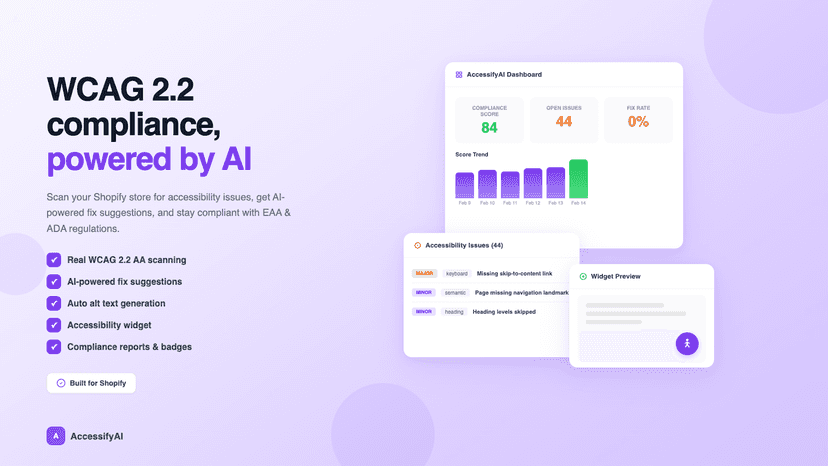Accessify AI dashboard showing WCAG accessibility scan