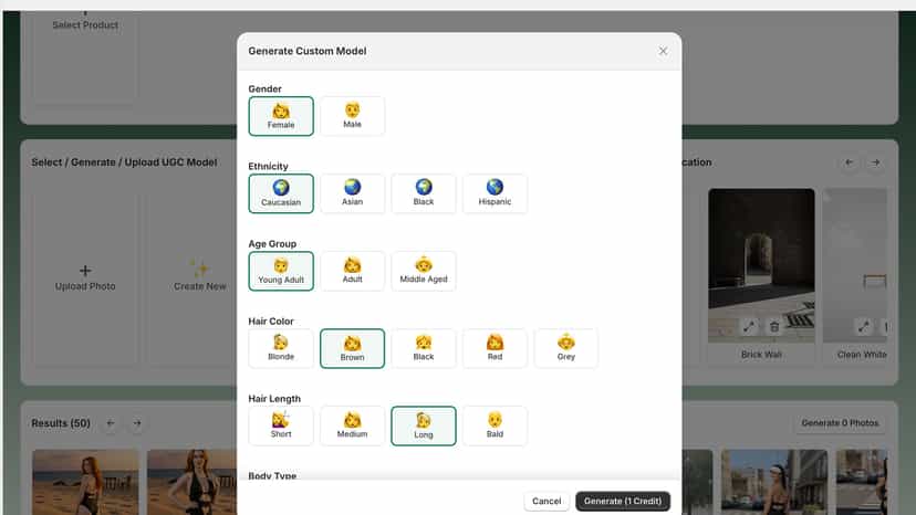 Choose in app library / generate in app wizard / upload model