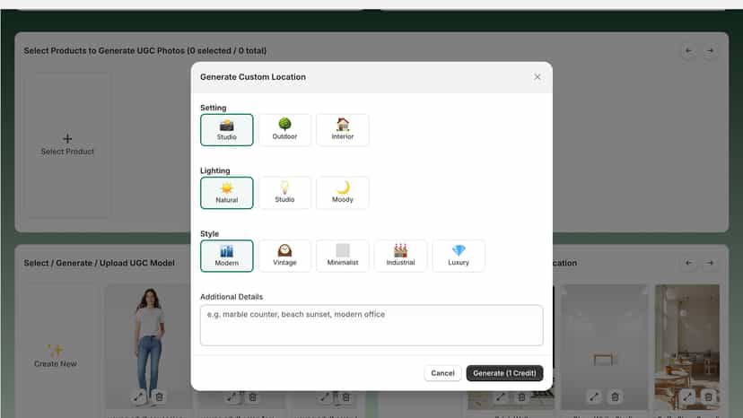 Choose in app library /generate in app wizard / upload location