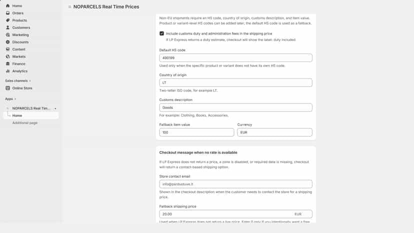 Configure HS codes and customs data for international orders