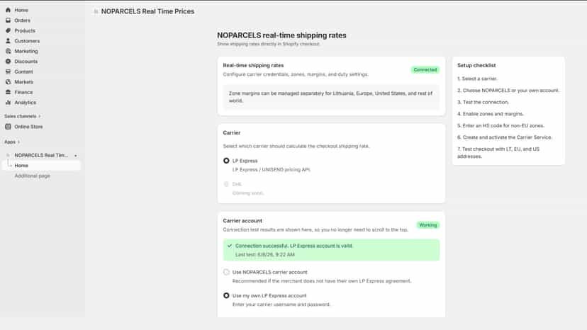 Connect your own LP Express account or use NOPARCELS