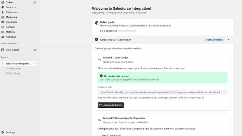 Salesforce configuration screen