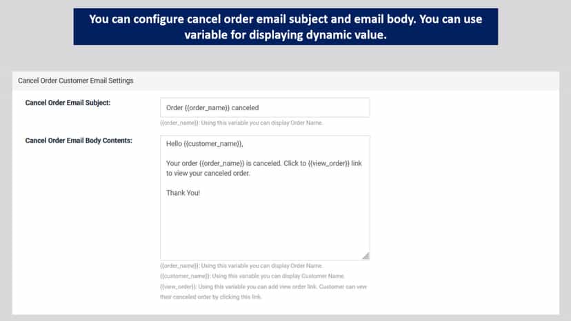 Cancel Order Email Customization