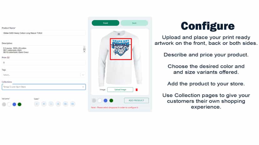 Configure your product with art and placement.