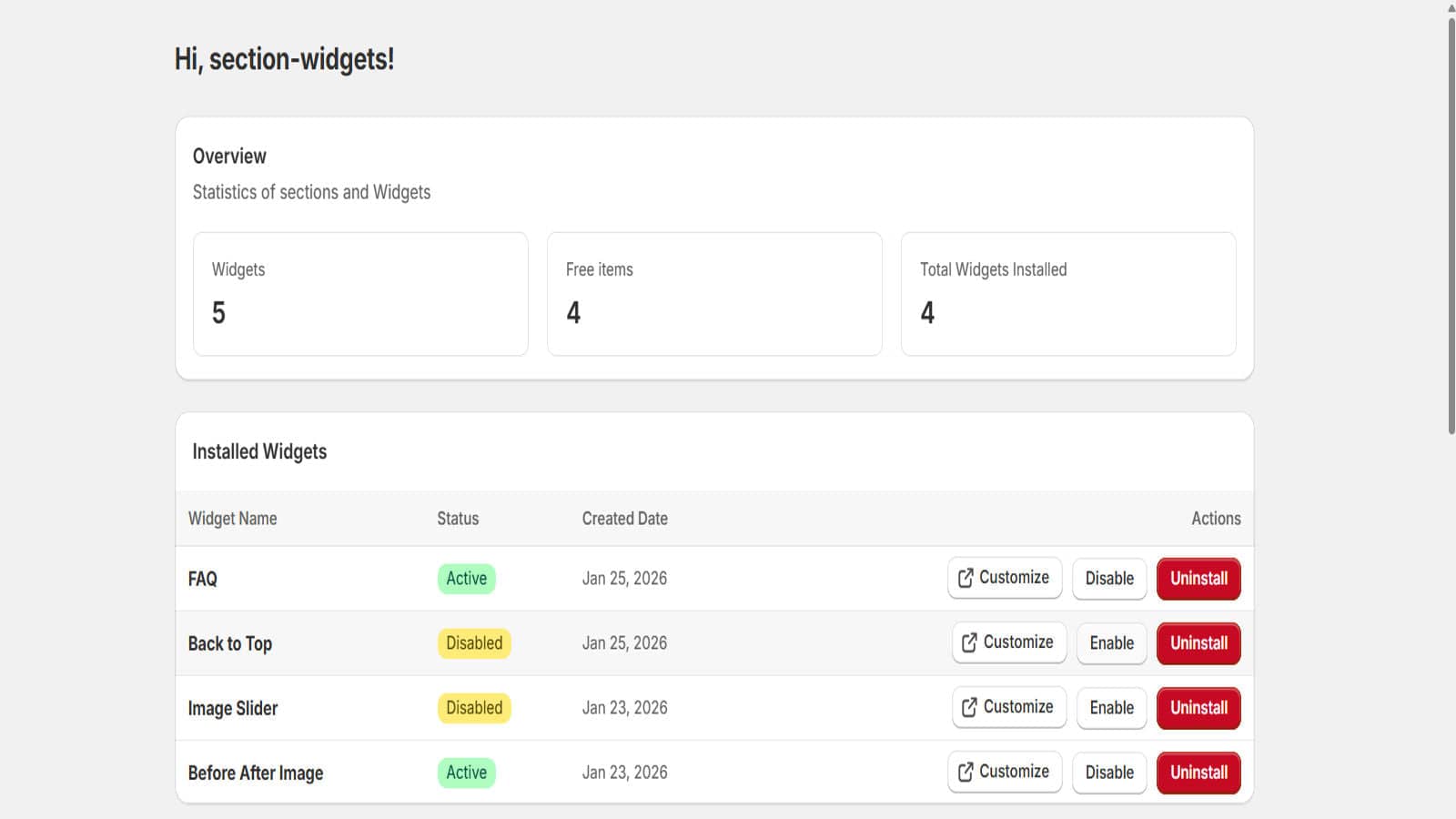 Manage and customize all your theme widgets in one dashboard.
