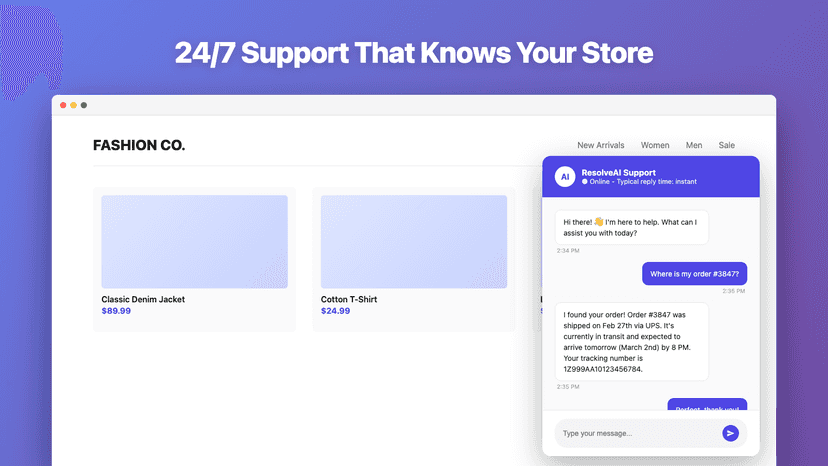 AI chat widget on storefront answering customer questions