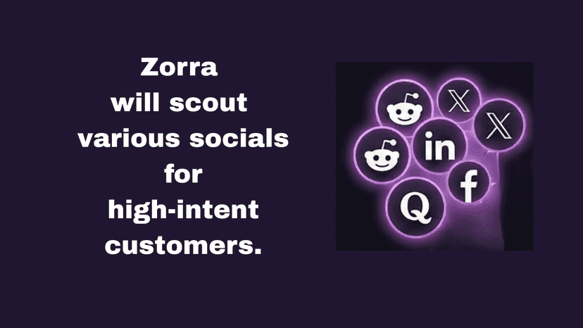 Zorra will scout various socials for high-intent customers.