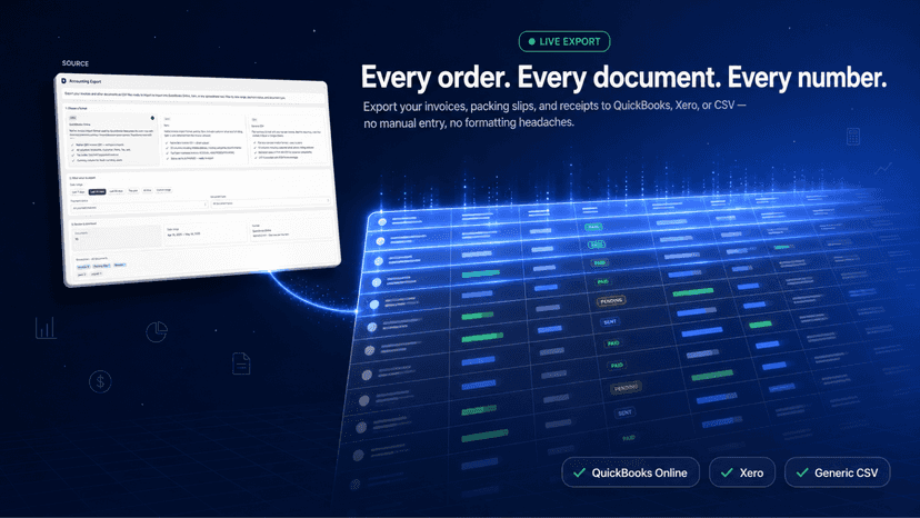 Export invoices to QuickBooks, Xero, or CSV in one click