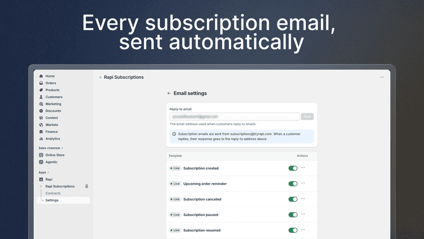 Email settings with automated subscription emails live