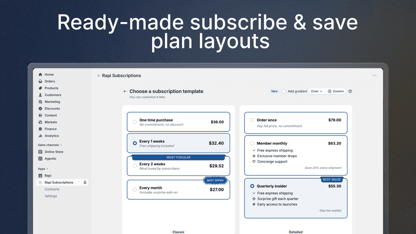 Classic and Detailed subscribe and save plan templates