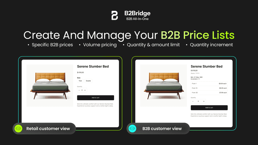Custom price for retailer & B2B with many pricing solutions
