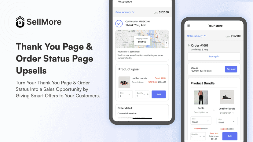 Display upsell offers on thank you page & order status page