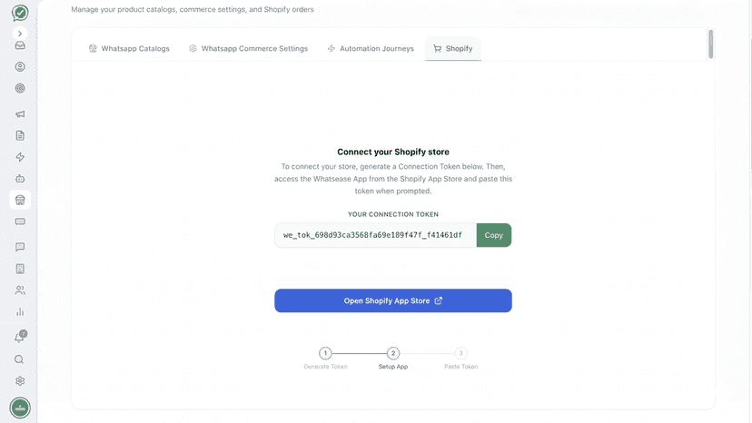 Copy token and install Whatsease-sync app from Shopify store.