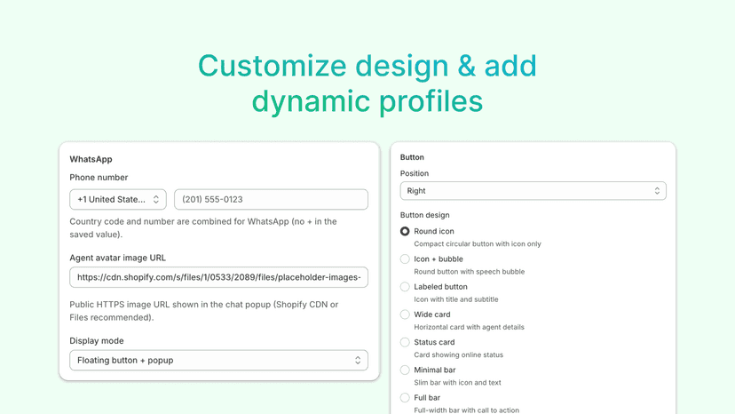 Custom WhatsApp popup with representative profiles