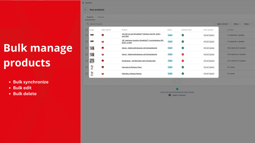 Bulk manage and synchronize products to Kaufland