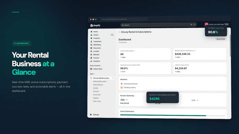 Dashboard with MRR, subscriptions, and payment stats