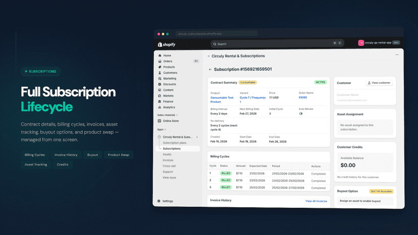 Subscription lifecycle with billing and asset tools