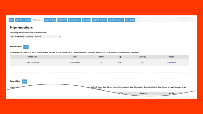 Warehouse Settings LTL Freight Quotes Shopify App For FedEx