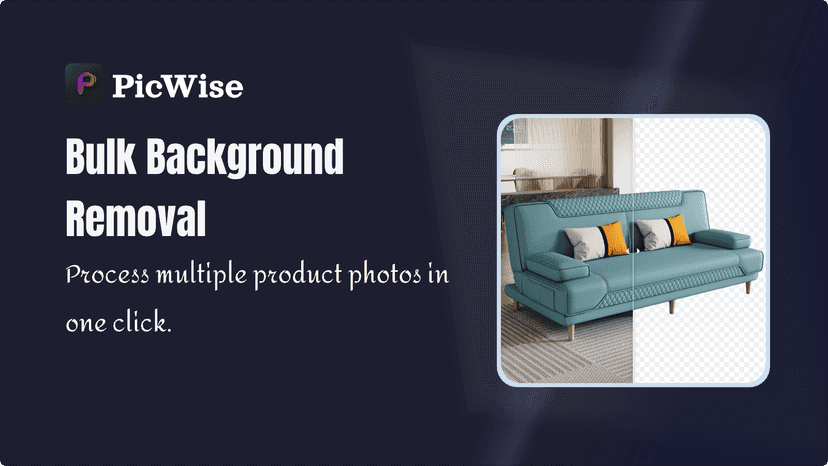PicWise AI bulk background removal with side-by-side comparison.