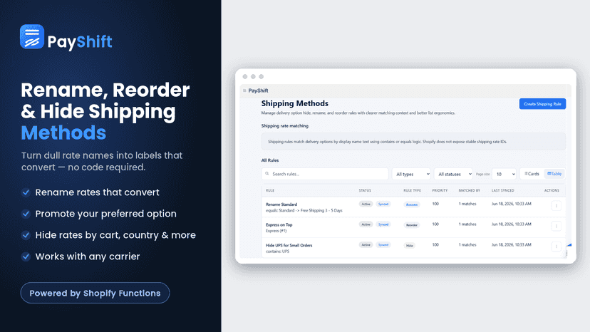Hide, Rename and Reorder Any Shipping Methods
