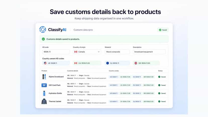 Save Classifications to products