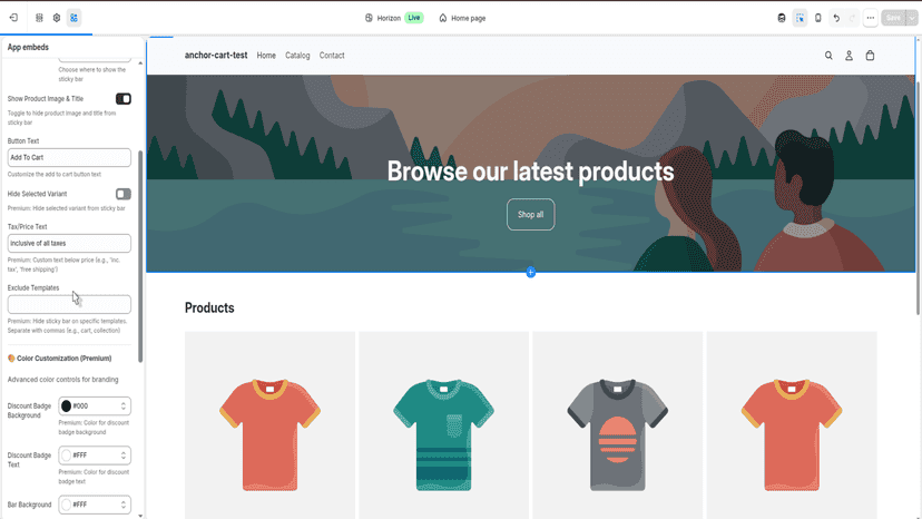 Customization window