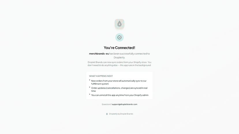 Store successfully connected to Dropletfy