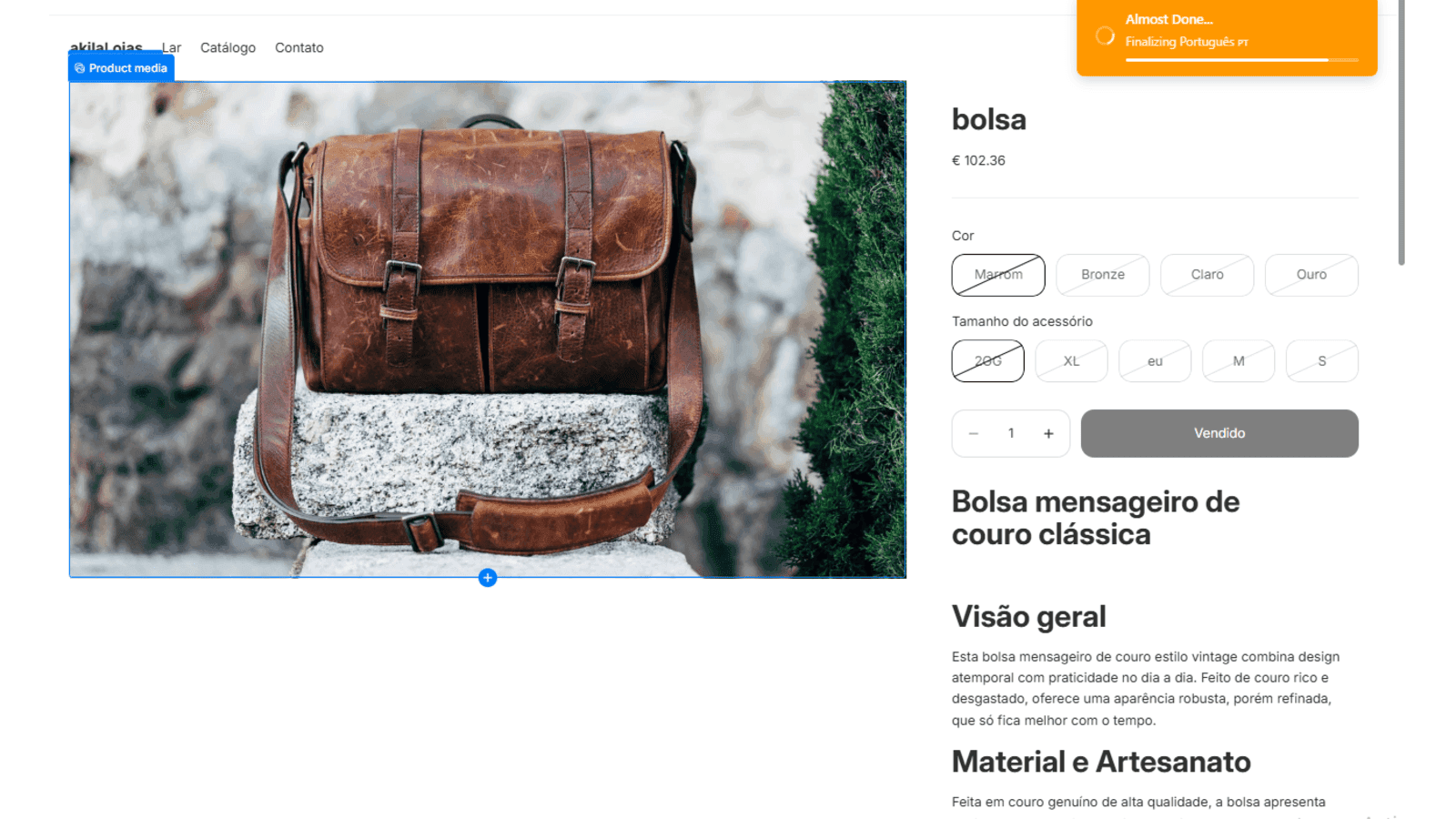 Product page showing automatic language and currency conversion