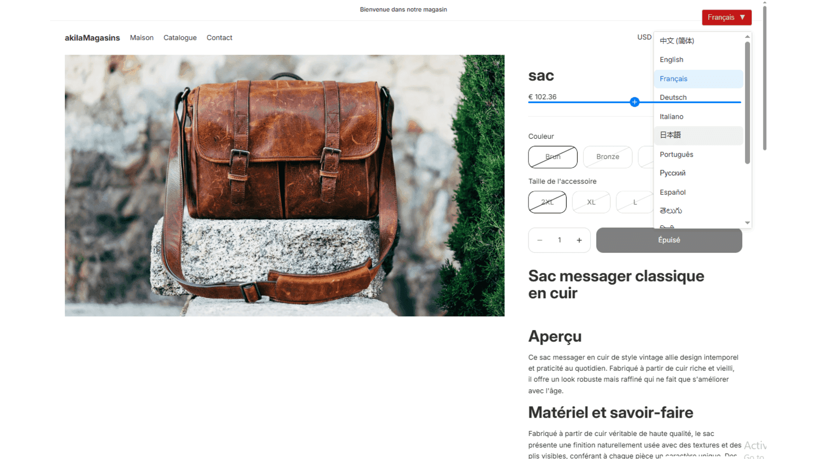 Localized product page with currency and language options