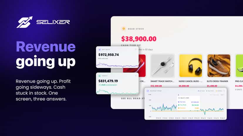 Shopify profit dashboard with dead stock and sales trend