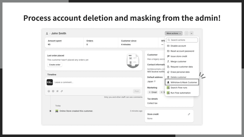 Process account deletion and masking from the admin!