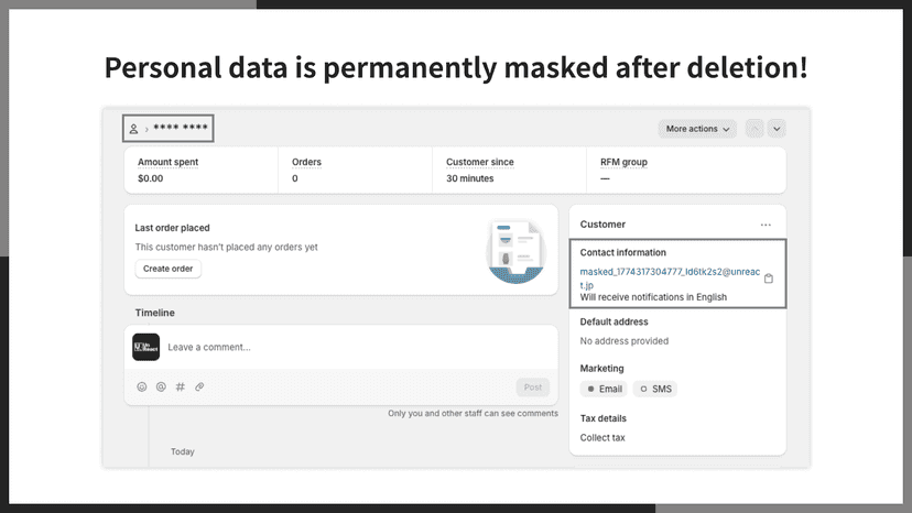Personal data is permanently masked after deletion!