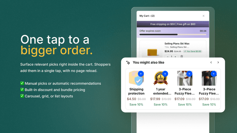 In-cart cross-sell block with one-tap add to cart