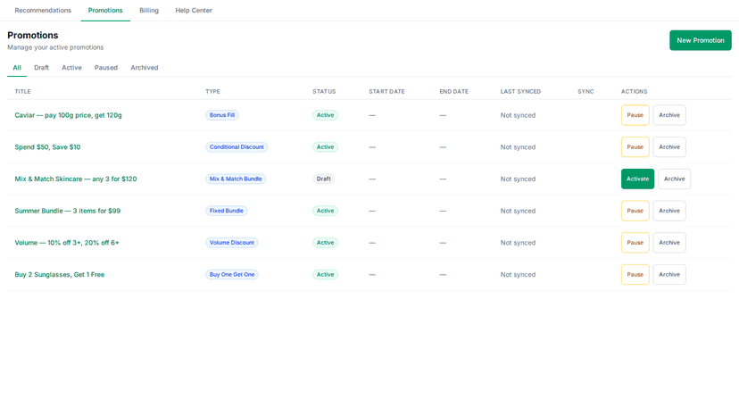 Manage all your BOGO, bundle, and volume promotions