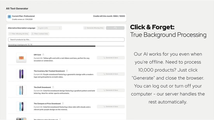 True background processing click generate and close the app