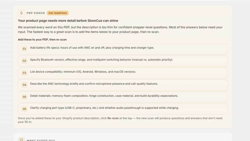 "Your product page needs more detail" guidance