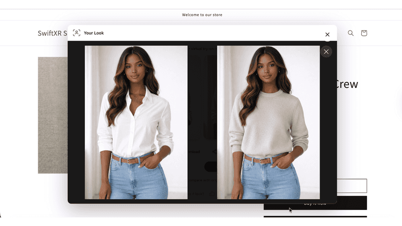Before and after virtual try-on comparison in SwiftXR