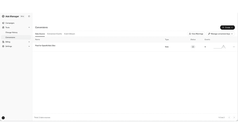 OpenAI Ads Manager receiving data