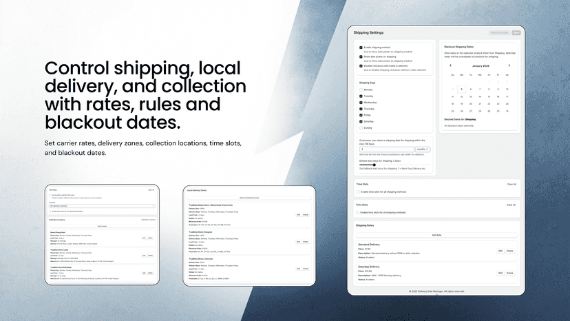 Shipping, local delivery and collection settings