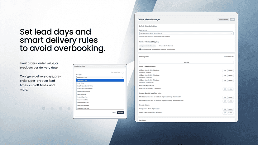 Delivery rules with lead days and order limits