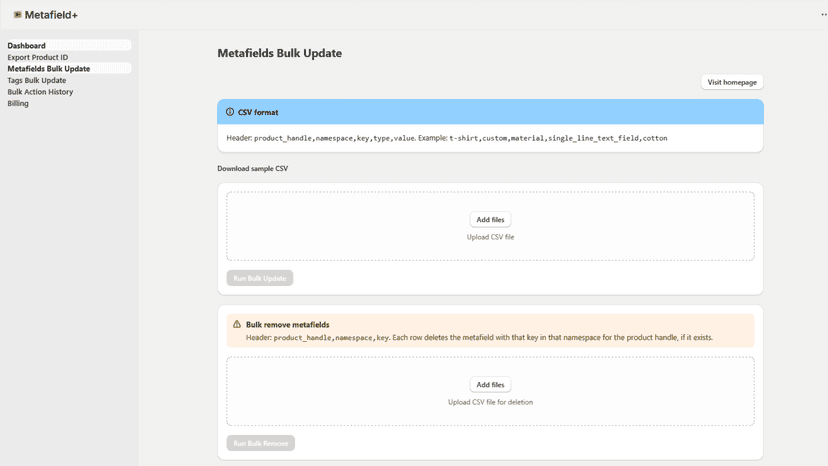Bulk Add Metafields Shopify By CSV