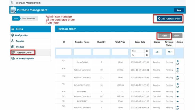 Purchase Order Listing