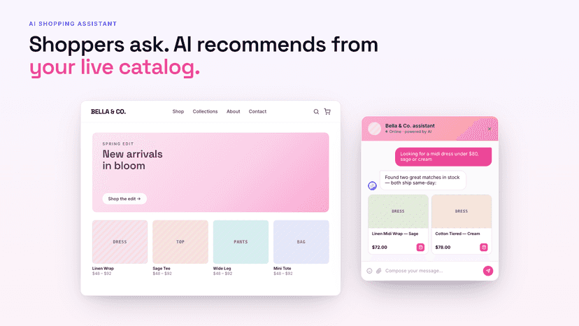 Live AI chat with product recommendations on a storefront