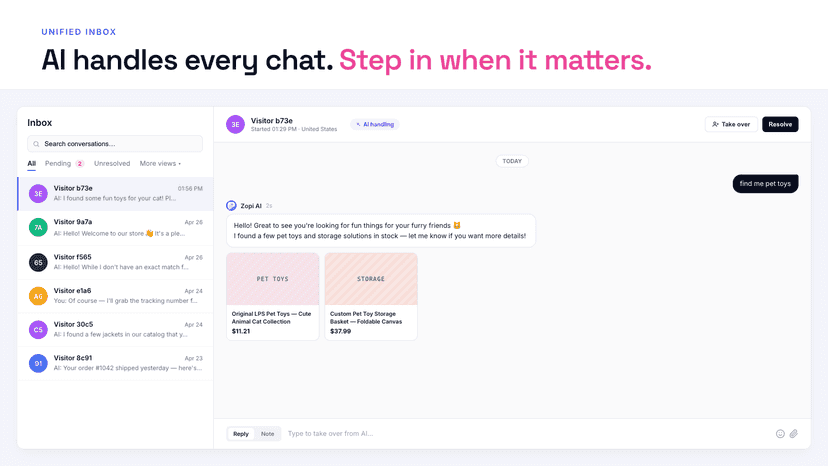 Unified inbox with AI/human handoff