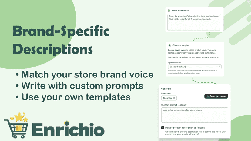 Tailored, brand-aligned descriptions and proprietary templates