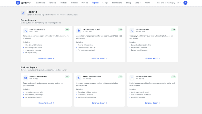 Reports page