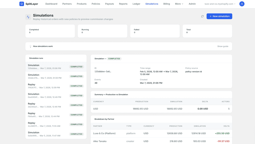 Simulations page