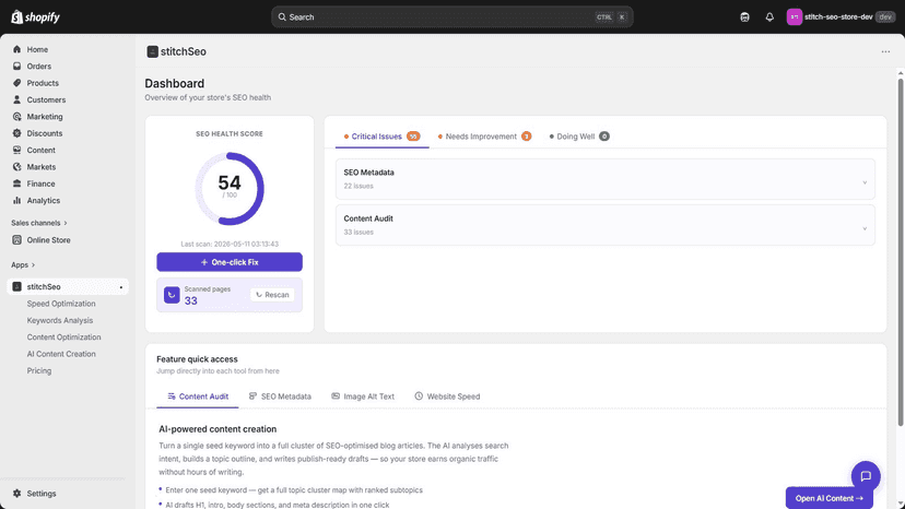 Scan your store and fix SEO issues with one click.