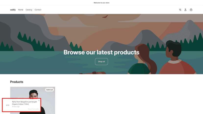 getvelify - live popup notification on the store front