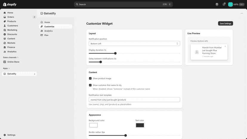 getvelify - customize popup